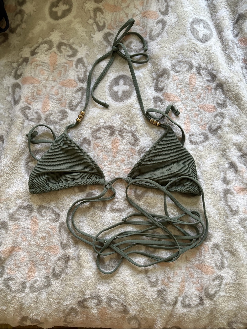 Olive Green Triangle Wrap Bikini Top and bottoms